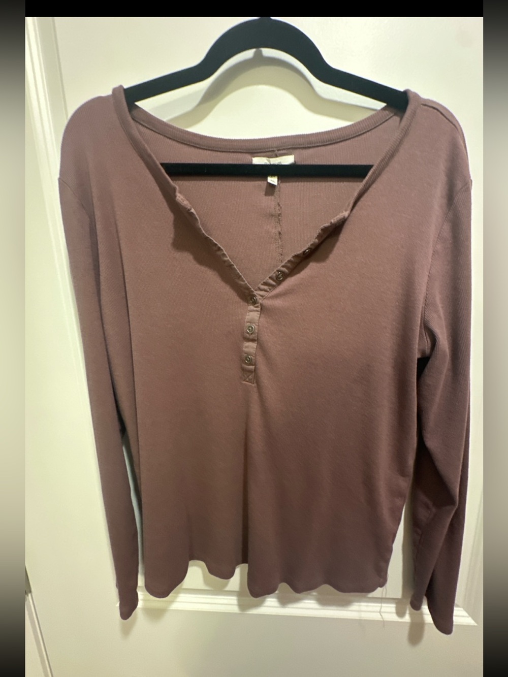 Maurices Mauve Ribbed Henley Top XL | Long Sleeve | Soft Knit